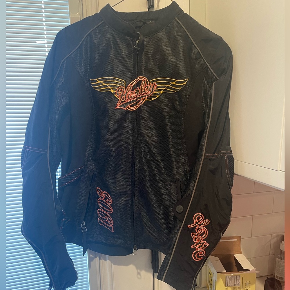 Harley Davidson Black motorcycle genuine motor gear Jacket coat embroidery S